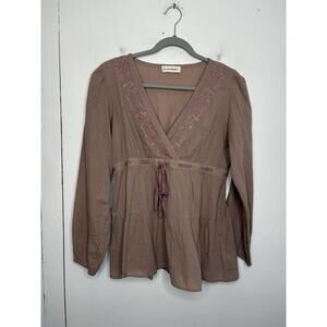 Lucky Brand Top Womens Small Babydoll Y2K Ribbon Ballerina Tiered Embroidered